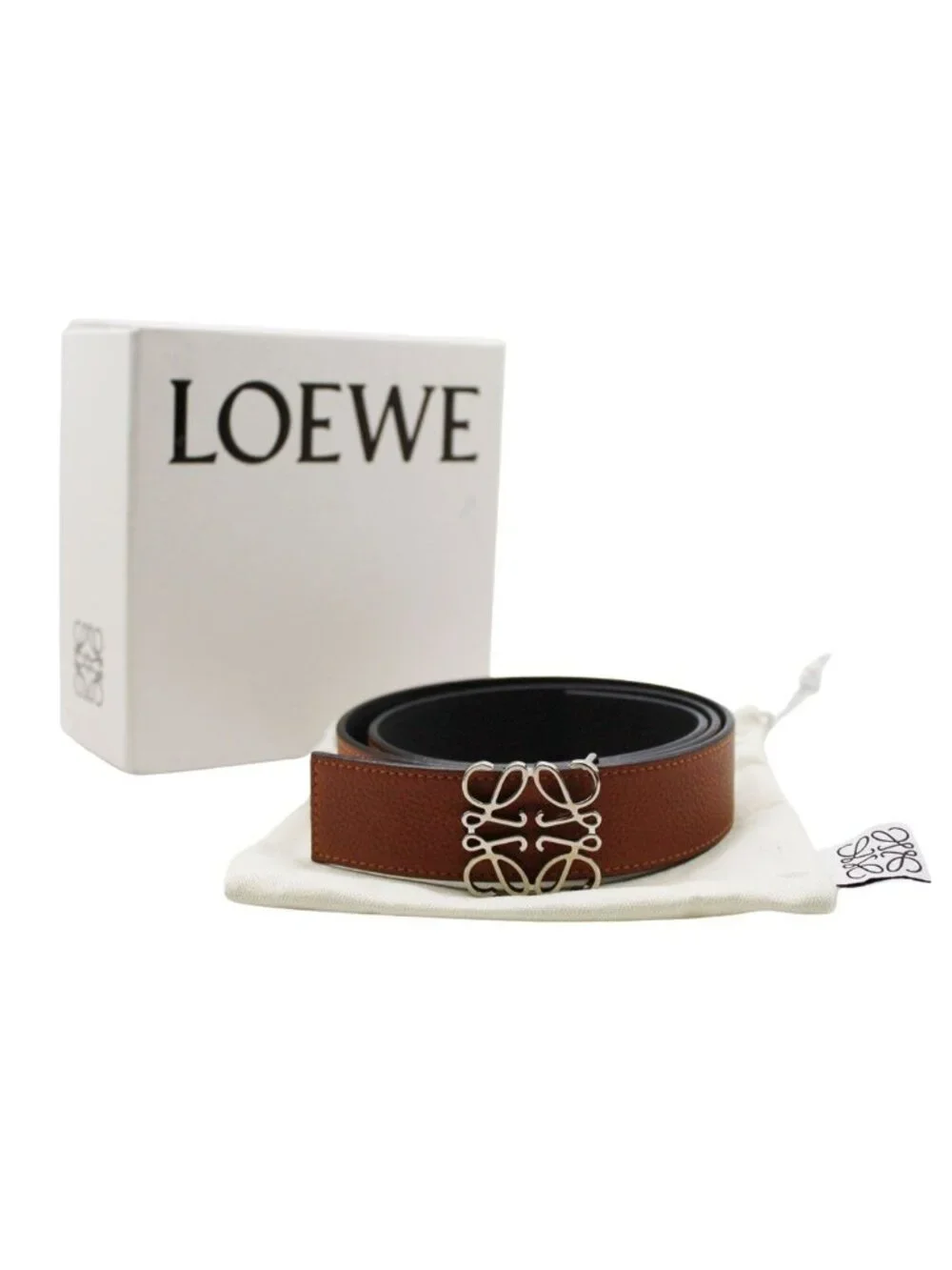 Loewe Belt Leather Brown Silver 35/34